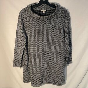 Talbots women Gray Patterned Long 3/4 Sleeve sweater /small cowl neck  side 1x